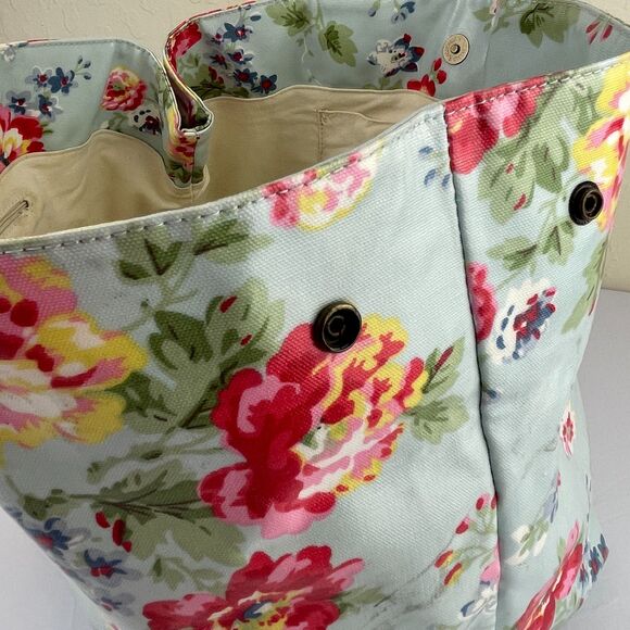~ Rare Cath Kidston XL Bag Tote Floral Coated Blue Handles Snap Zip Lined Pocket - Picture 14 of 16